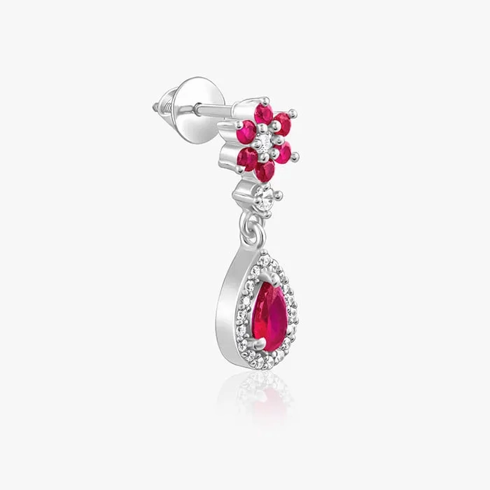 Silver Pink Flower Mini Drop Earrings