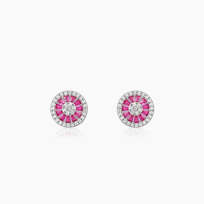 Silver Pink Wheel Earrings