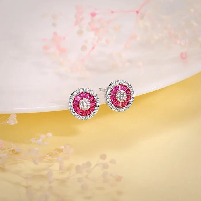 Silver Pink Wheel Earrings