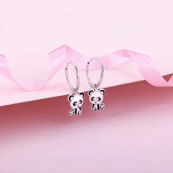 Silver Po Panda Kids Hoop Earrings (4-12 yrs)