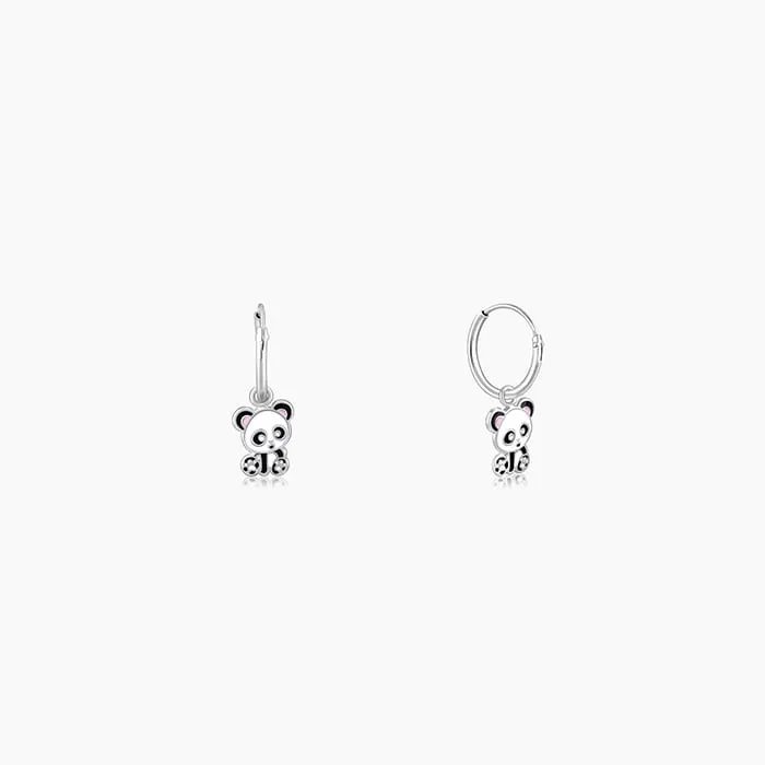 Silver Po Panda Kids Hoop Earrings (4-12 yrs)