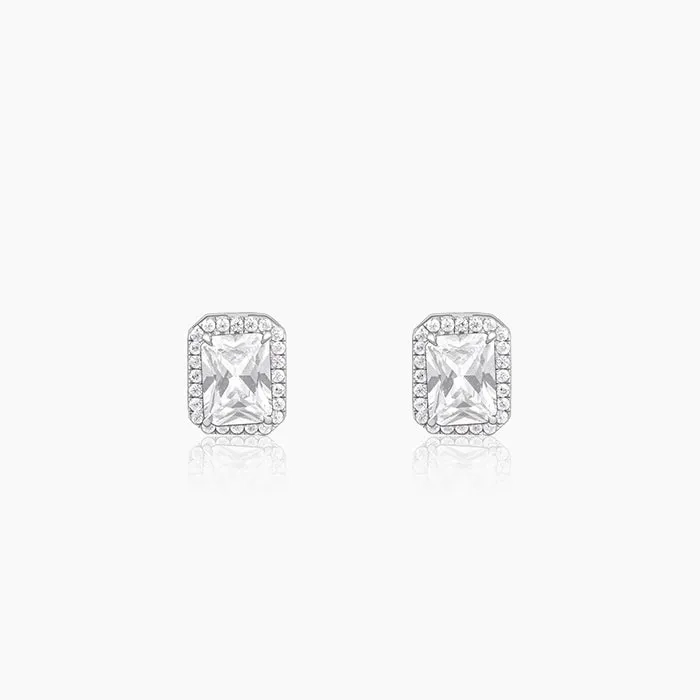 Silver Radiant Square Earrrings
