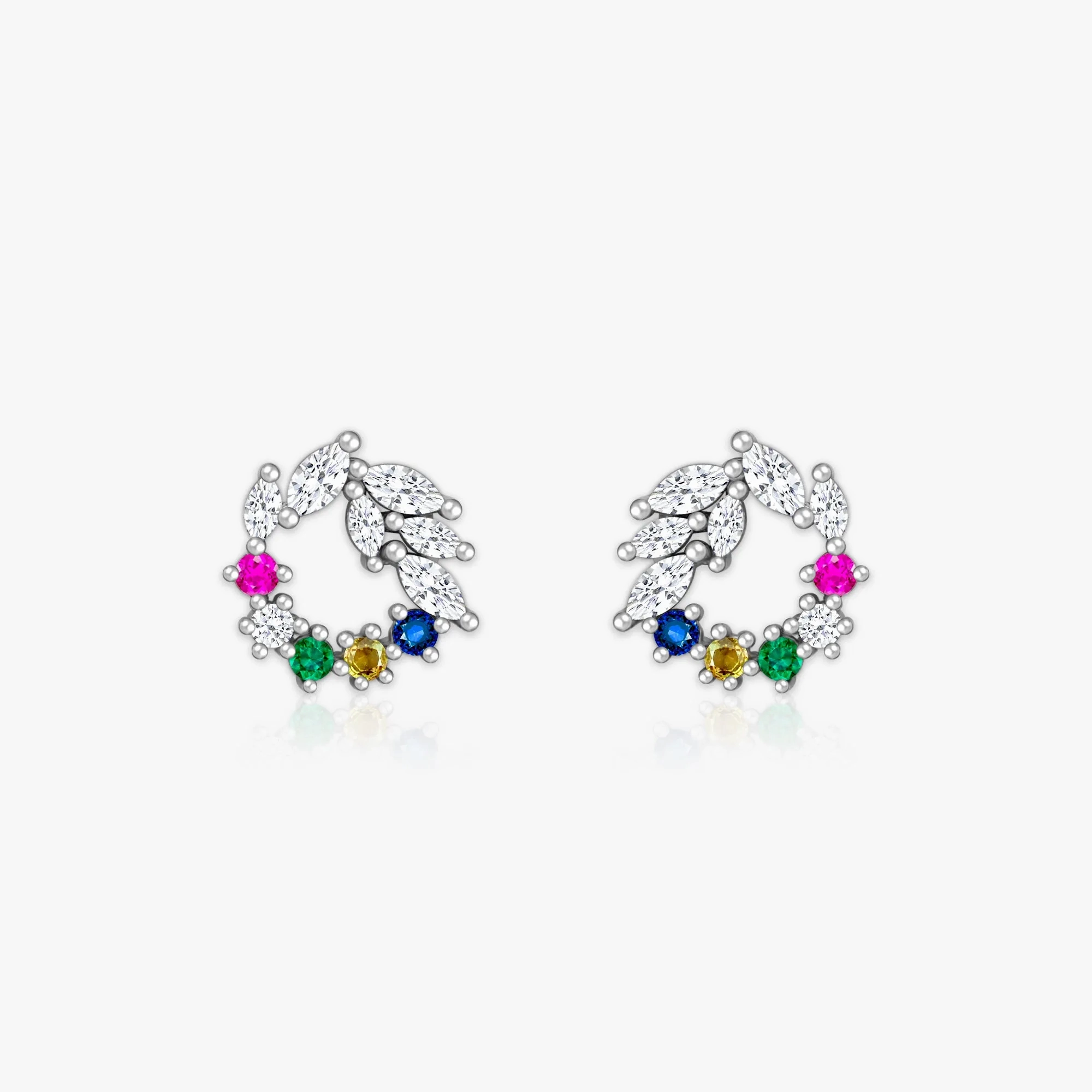 Silver Rainbow Wreath Stud Earrings