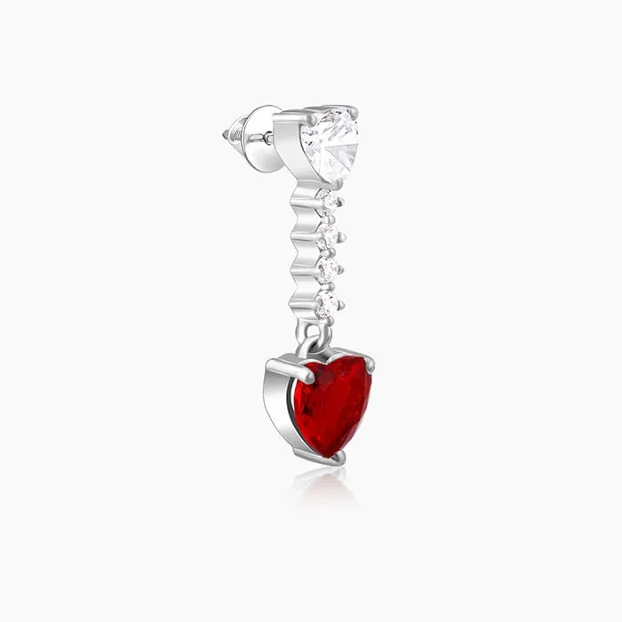 Silver Red Heart Dangler Earrings