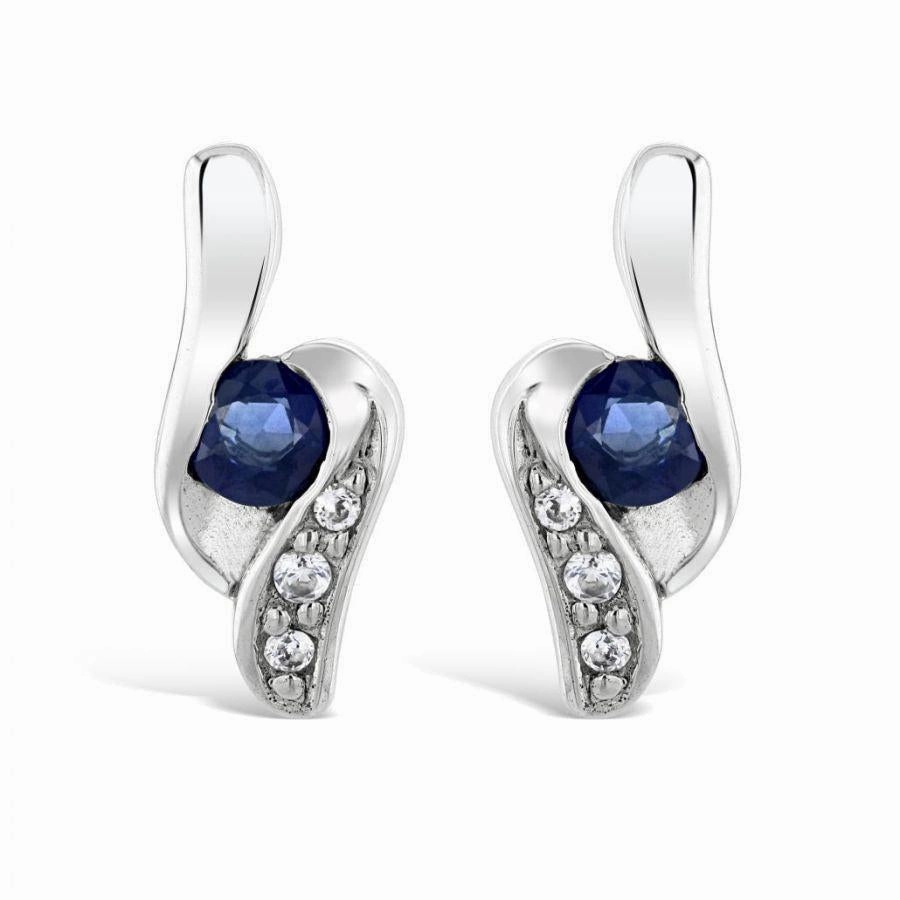 Silver Sapphire & White Topaz Set Stud Earrings
