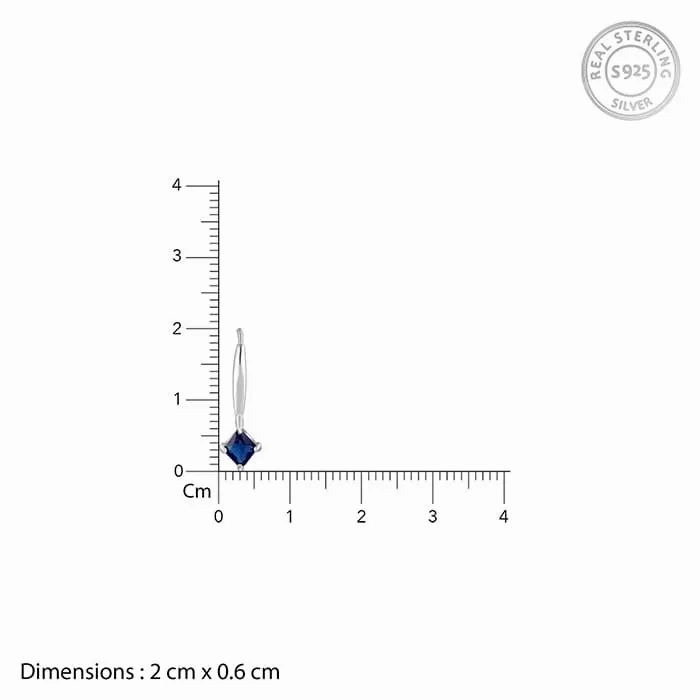 Silver Sapphire Blue Square Earrings
