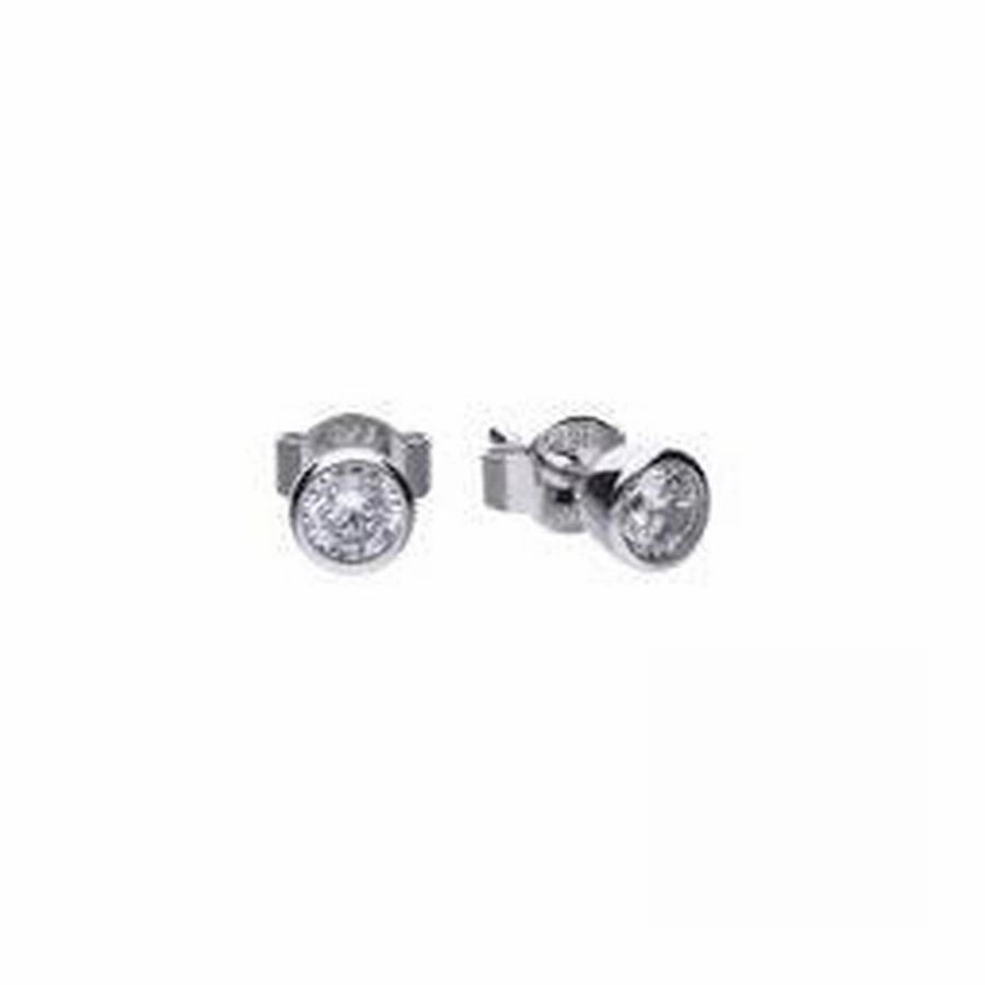 Silver solitaire bezel/rub over set CZ stud earrings