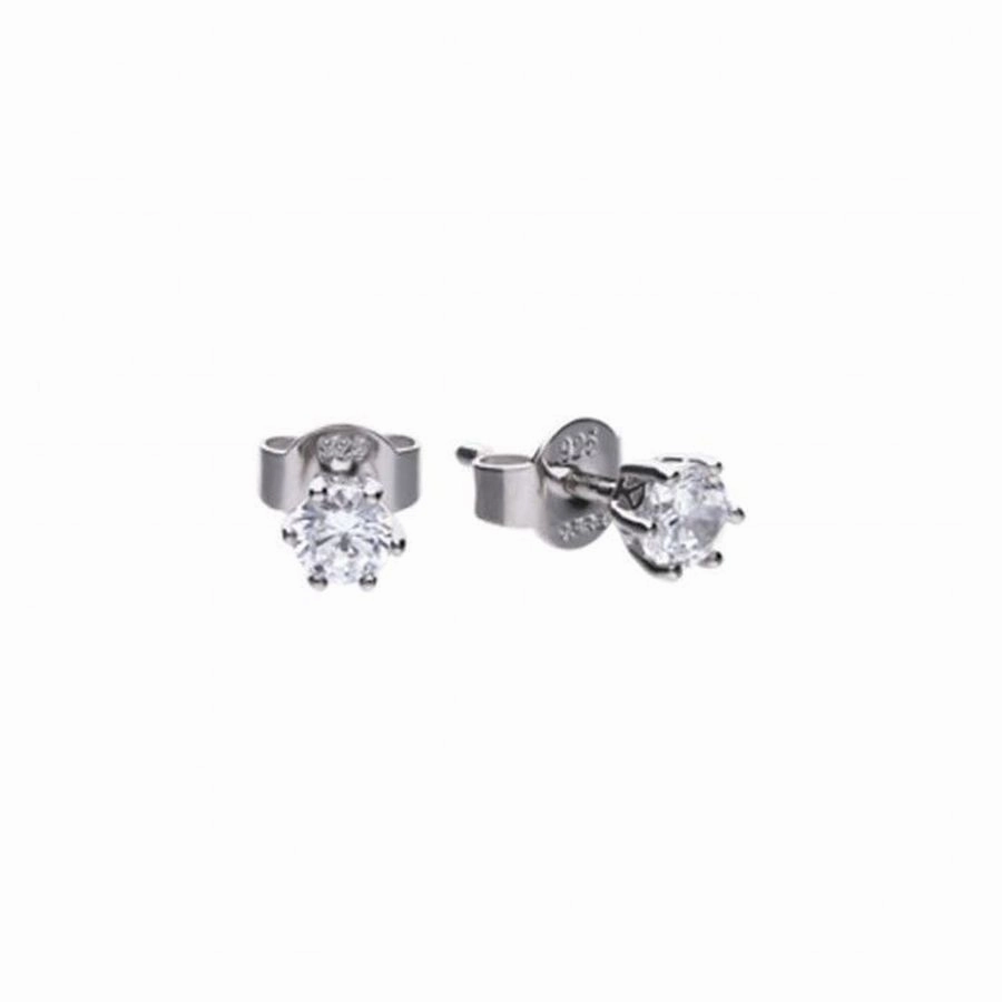 Silver Solitaire CZ Claw Set Stud Earrings