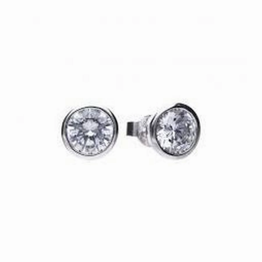 Silver solitaire rub over/bezel set stud earrings