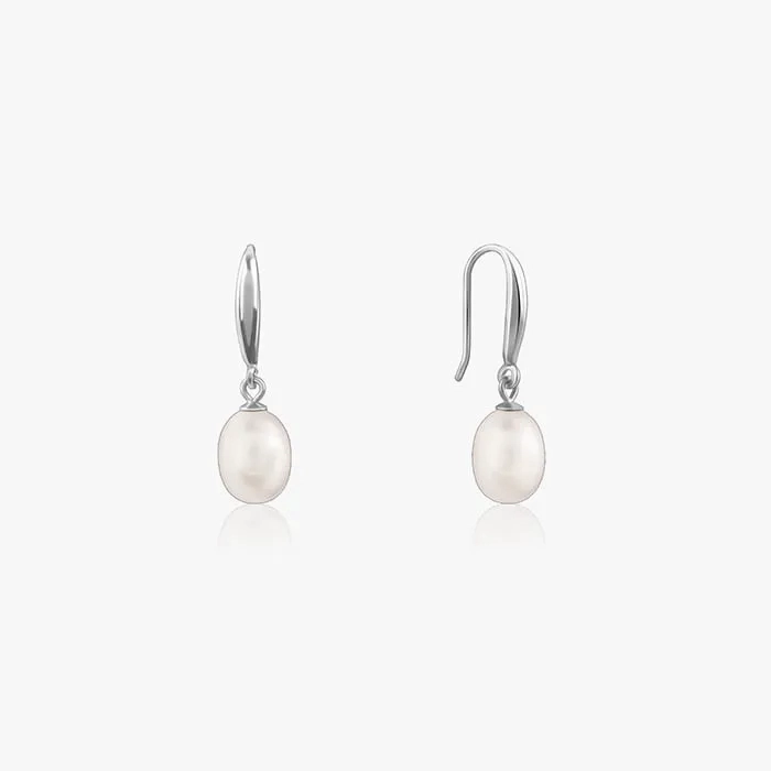 Silver White Pearl Drop Earrings