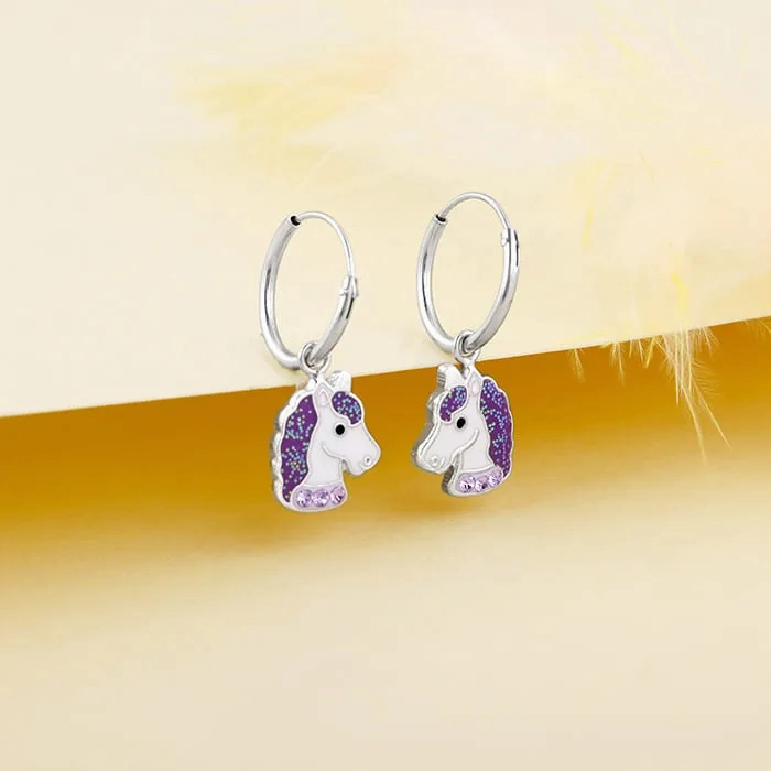 Silver Wishful Unicorn Kids Hoop Earrings (4-12 yrs)