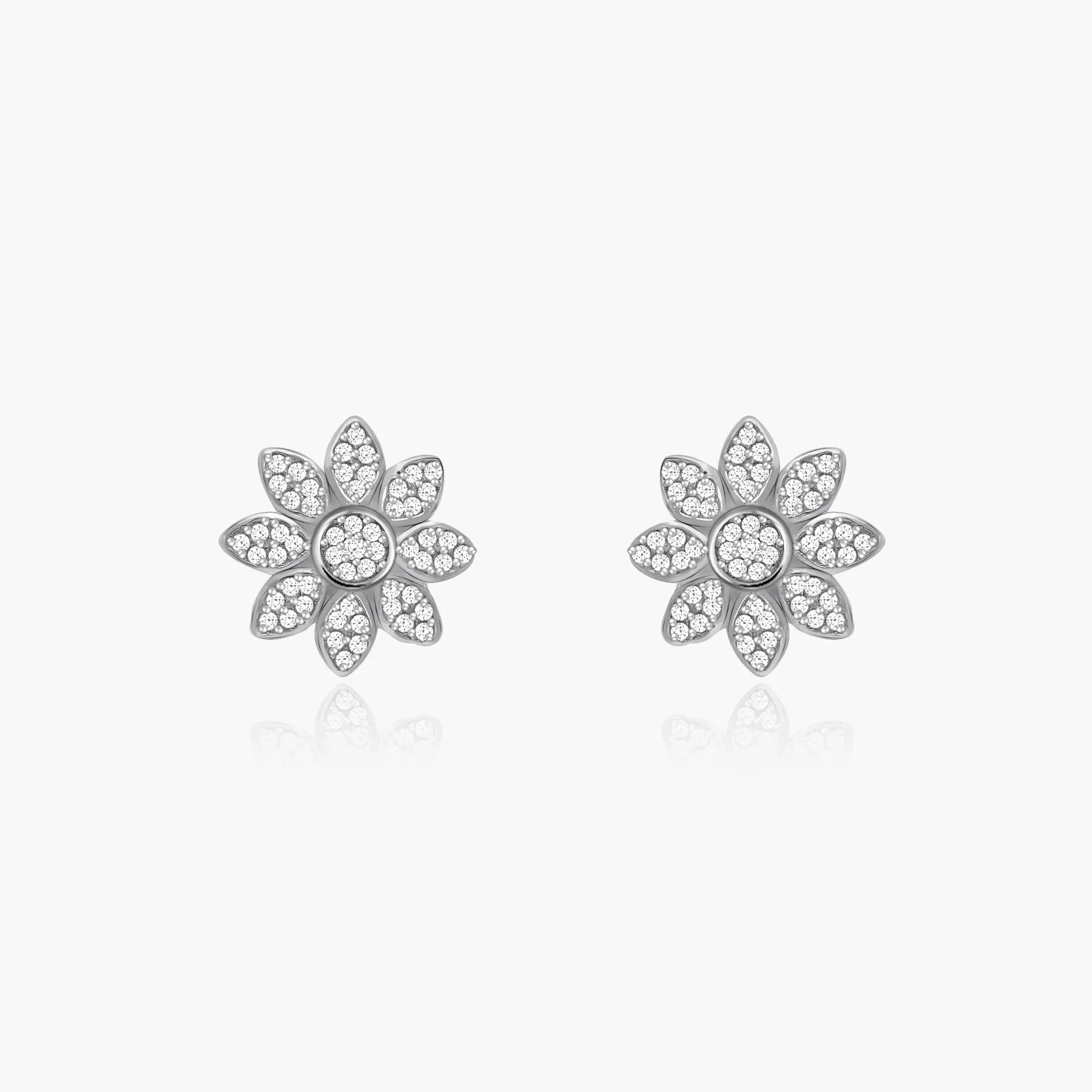 Silver Zircon Blooming Flower Earrings