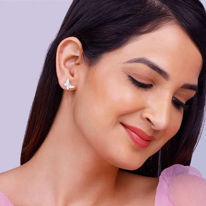 Silver Zircon Butterfly Studs