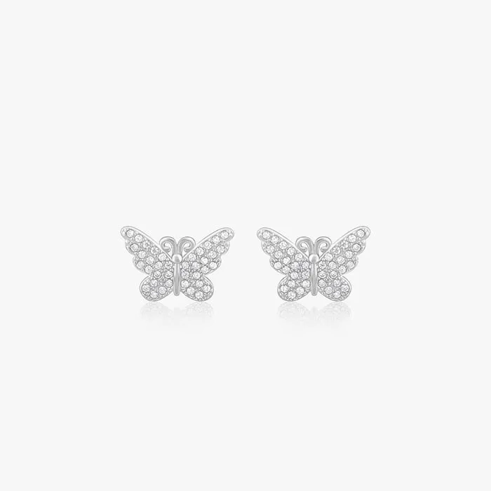 Silver Zircon Butterfly Studs