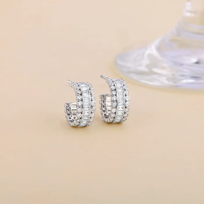 Silver Zircon Charm Earrings