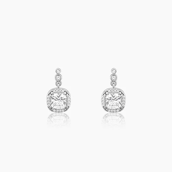 Silver Zircon Halo Earrings