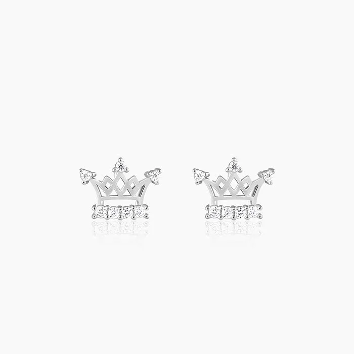 Silver Zircon Sparkling Crown Earrings