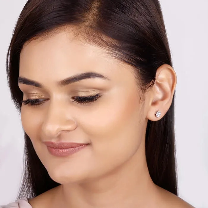 Silver Zircon Studded Elegant Stud Earrings