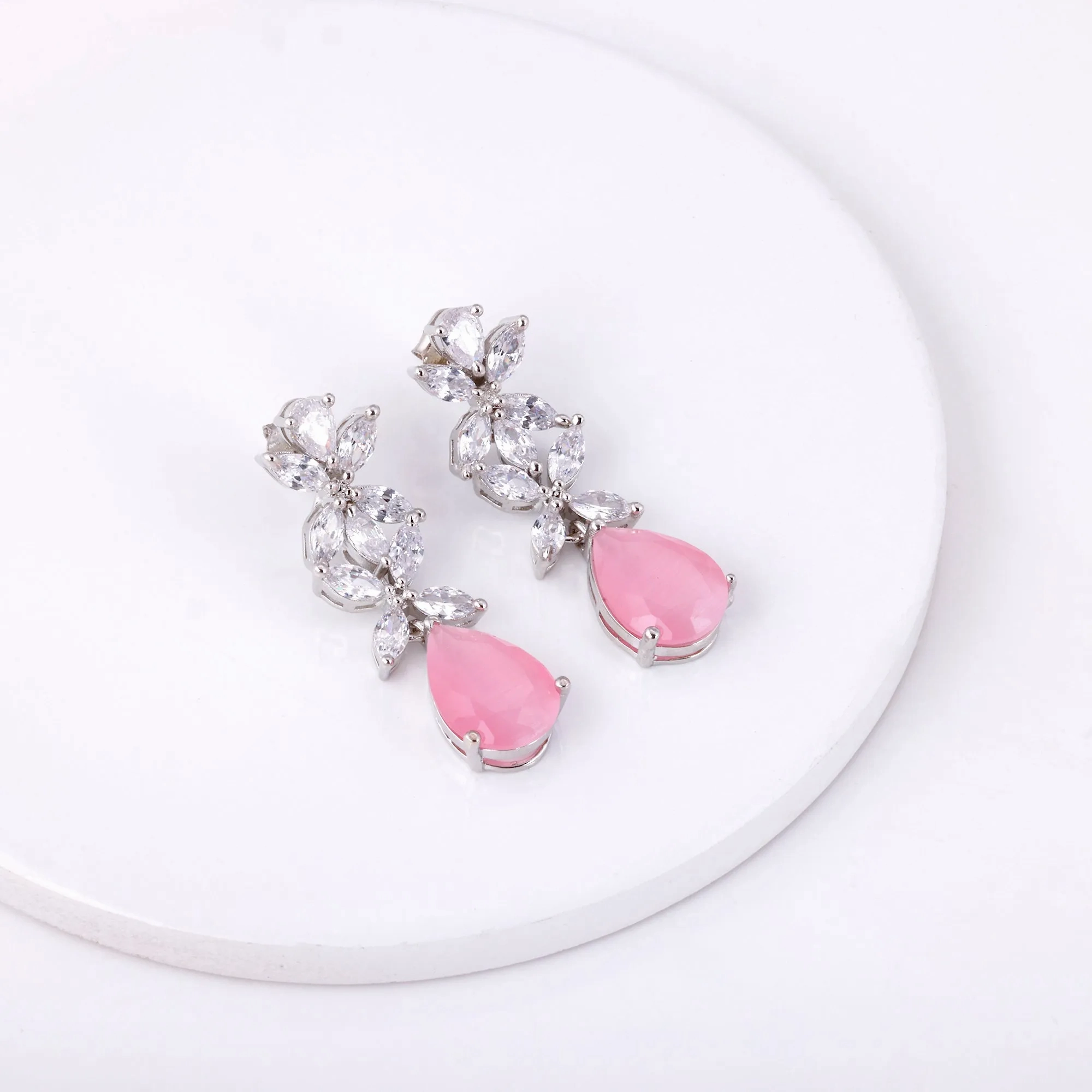 Silver Zircon Studded Magical Drop Earrings