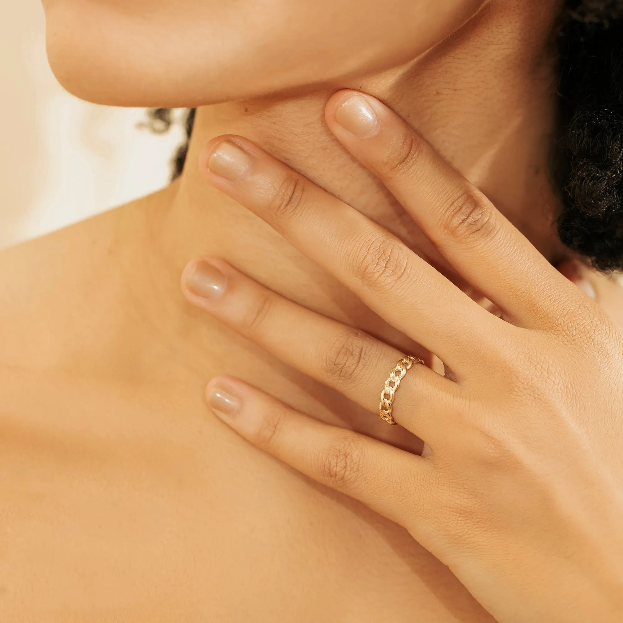 Solid 14k Gold Cuban Chain Ring, Cleo