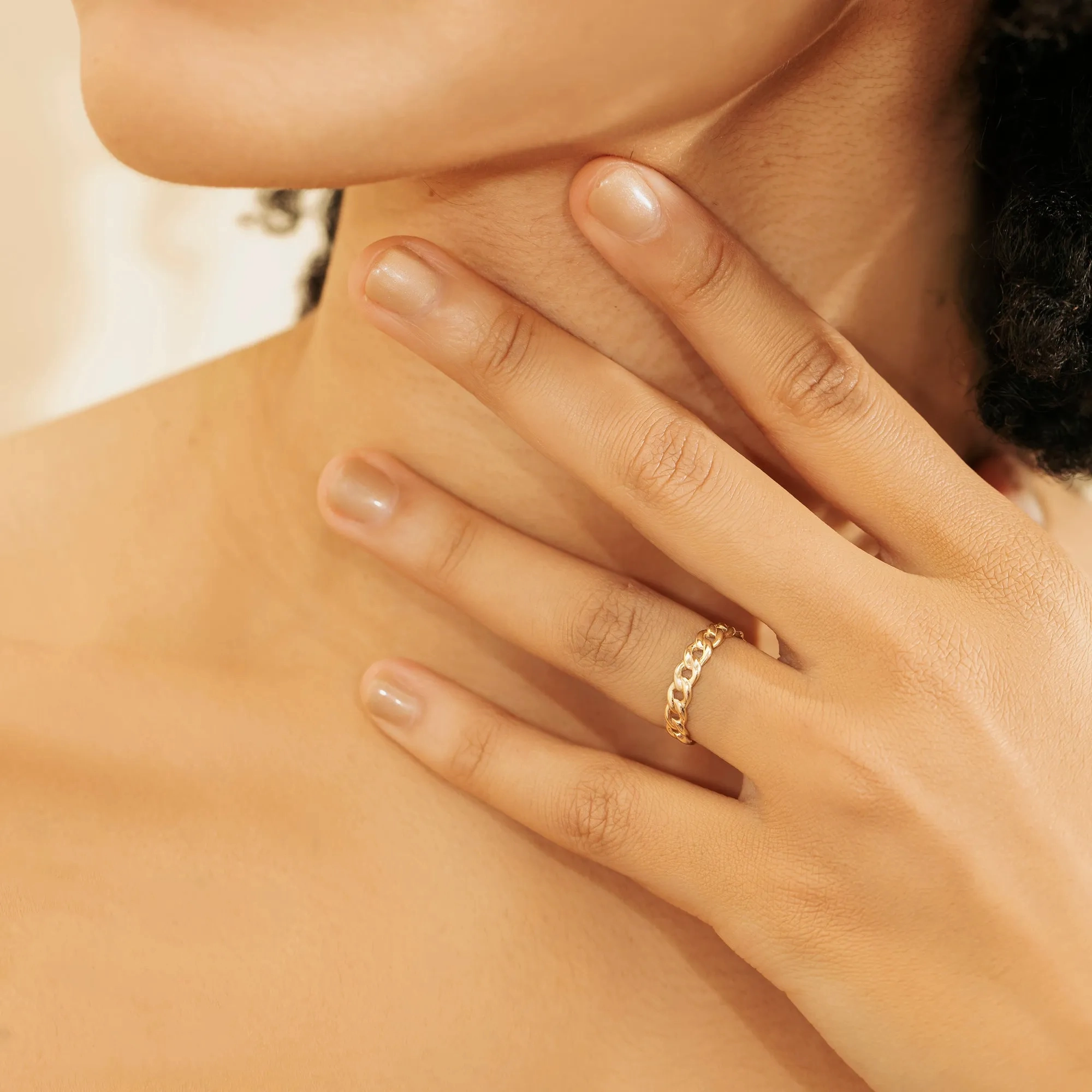 Solid 14k Gold Cuban Chain Ring, Cleo