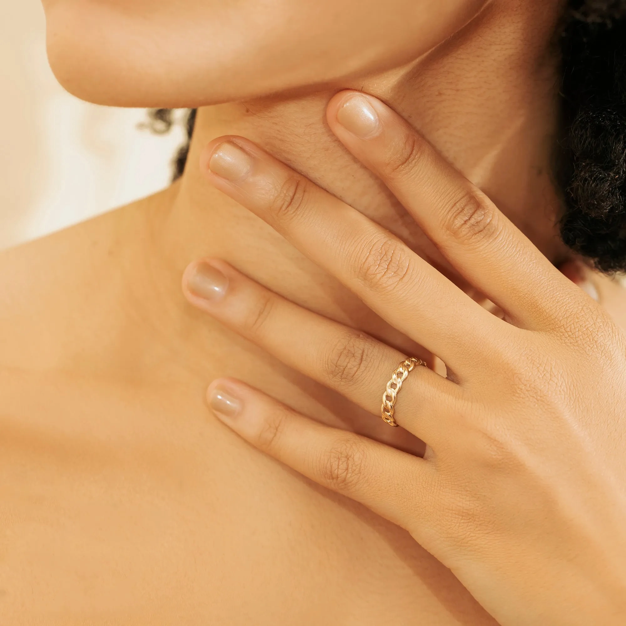 Solid 14k Gold Cuban Chain Ring, Cleo