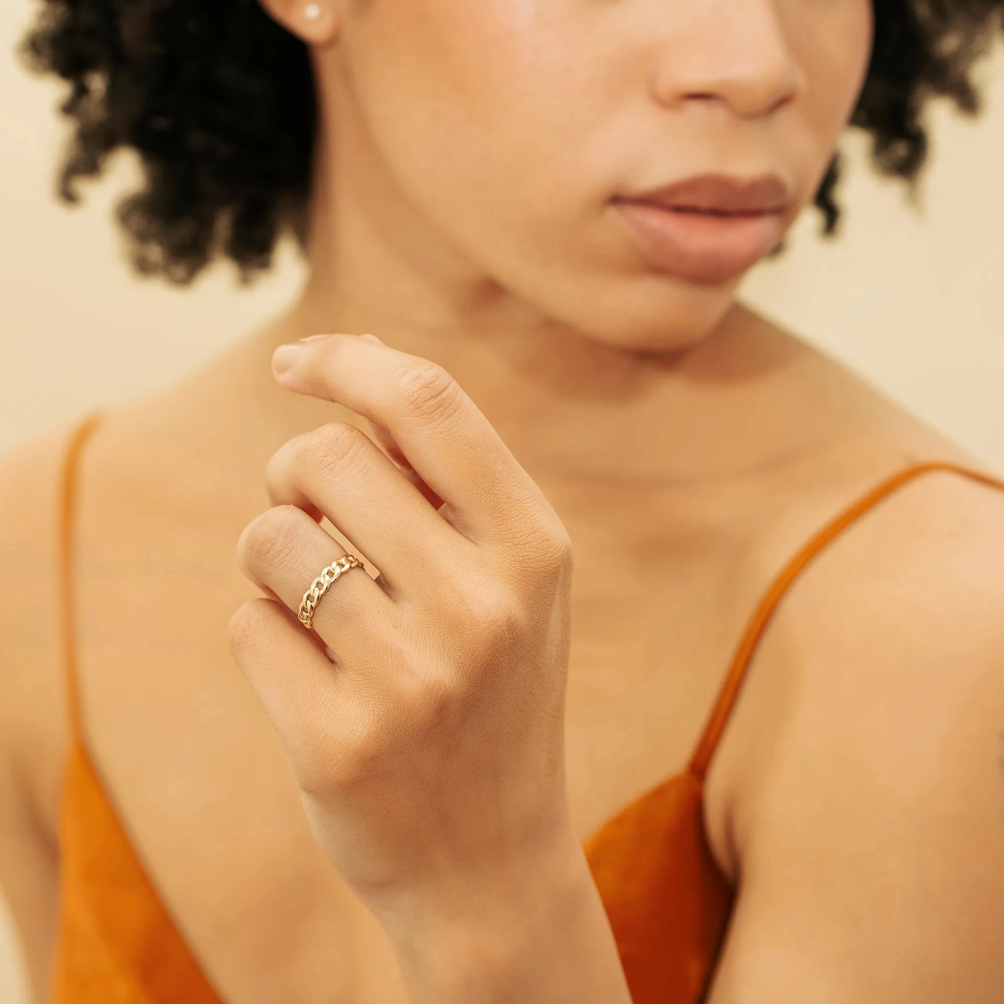 Solid 14k Gold Cuban Chain Ring, Cleo