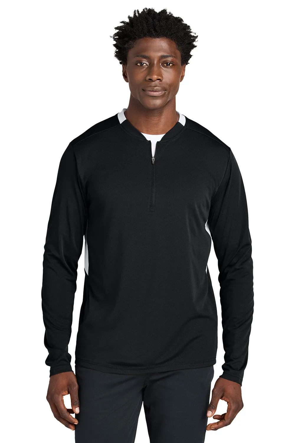 Sport-Tek Mens Club Moisture Wicking 1/4 Zip Sweatshirt - Black/White