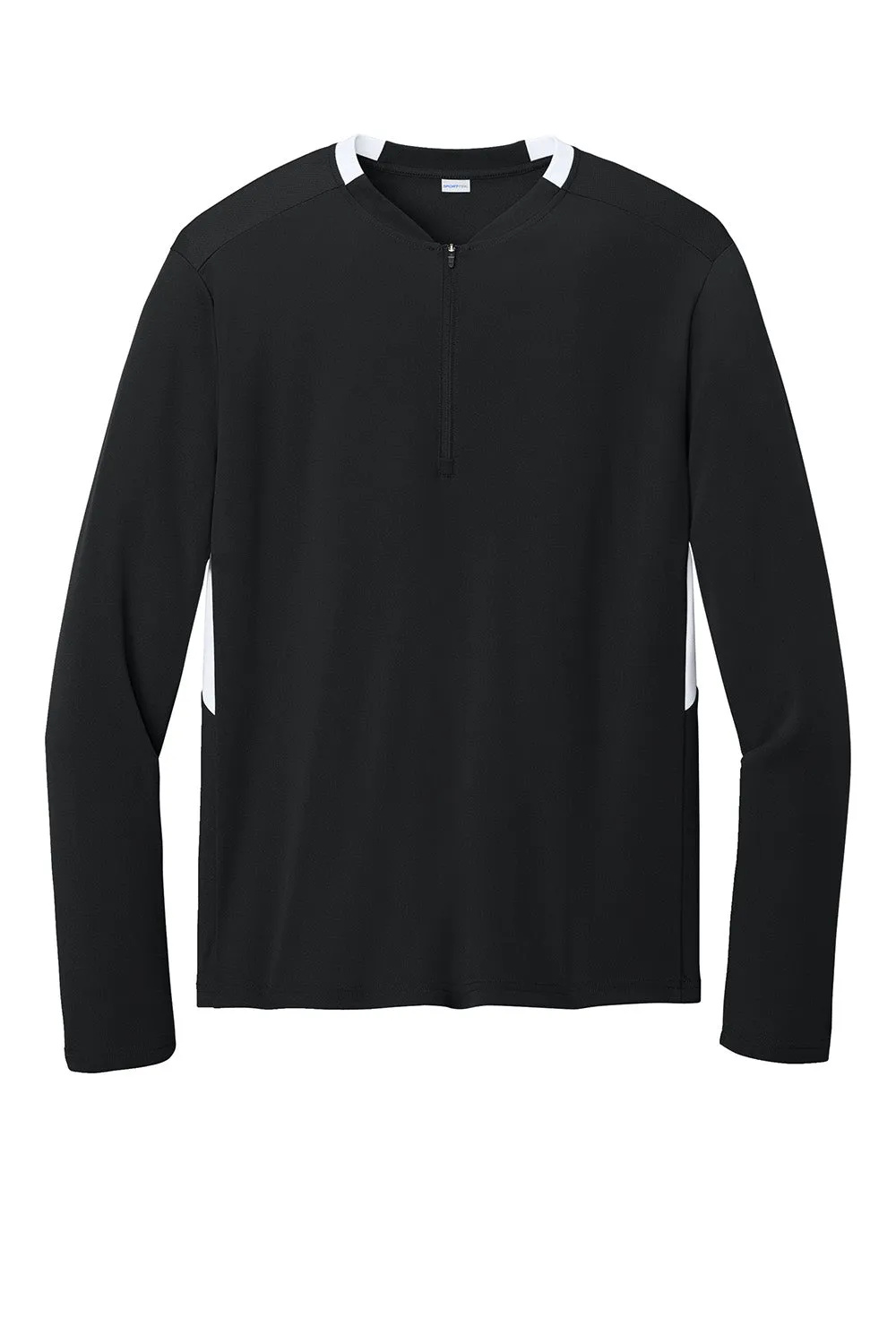 Sport-Tek Mens Club Moisture Wicking 1/4 Zip Sweatshirt - Black/White