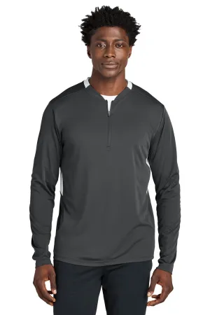 Sport-Tek Mens Club Moisture Wicking 1/4 Zip Sweatshirt - Iron Grey/White