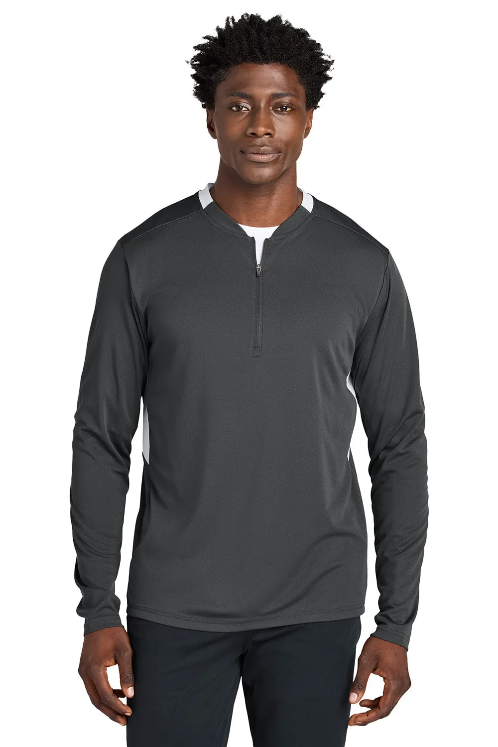 Sport-Tek Mens Club Moisture Wicking 1/4 Zip Sweatshirt - Iron Grey/White