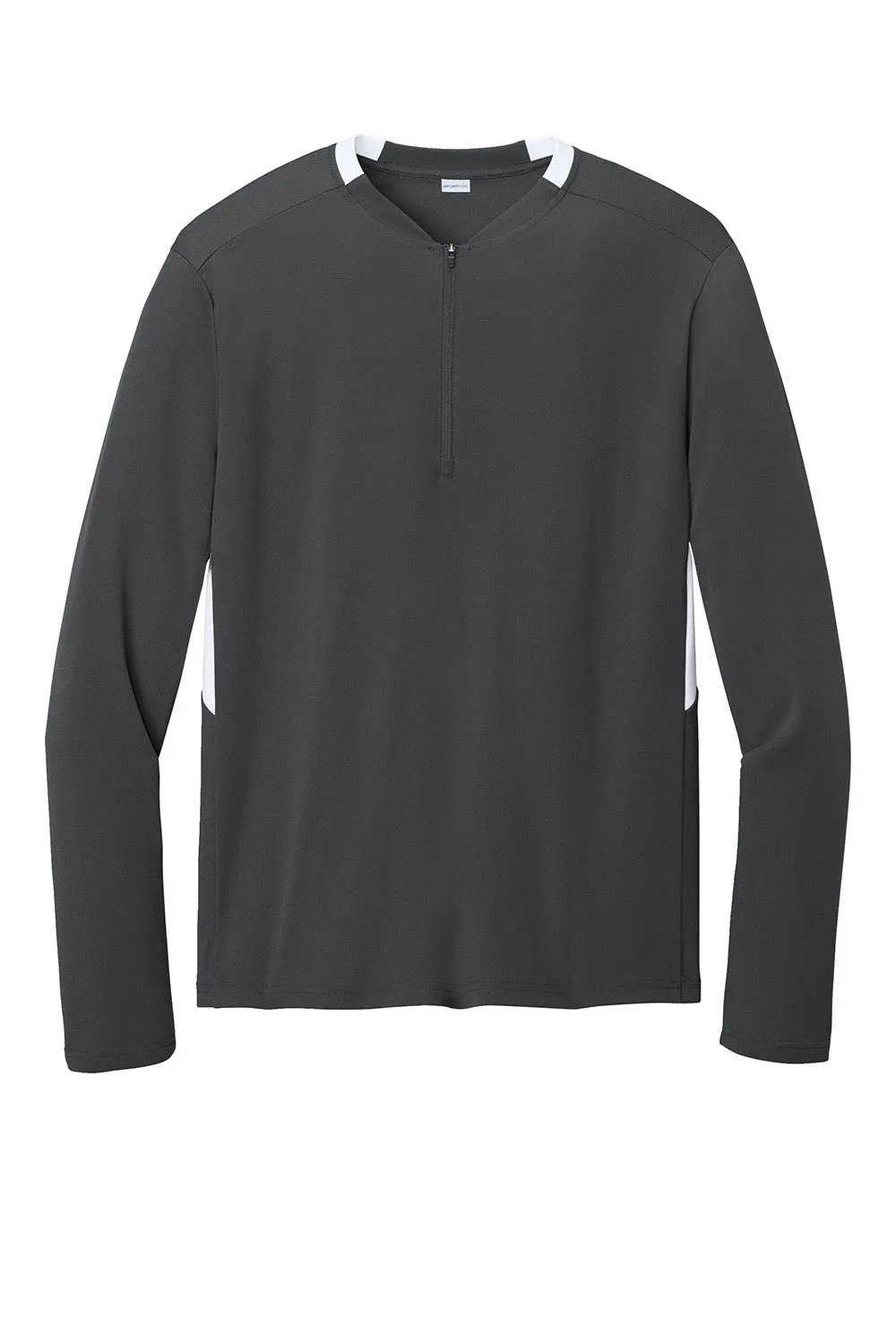 Sport-Tek Mens Club Moisture Wicking 1/4 Zip Sweatshirt - Iron Grey/White