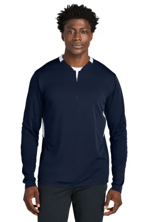 Sport-Tek Mens Club Moisture Wicking 1/4 Zip Sweatshirt - True Navy Blue/White