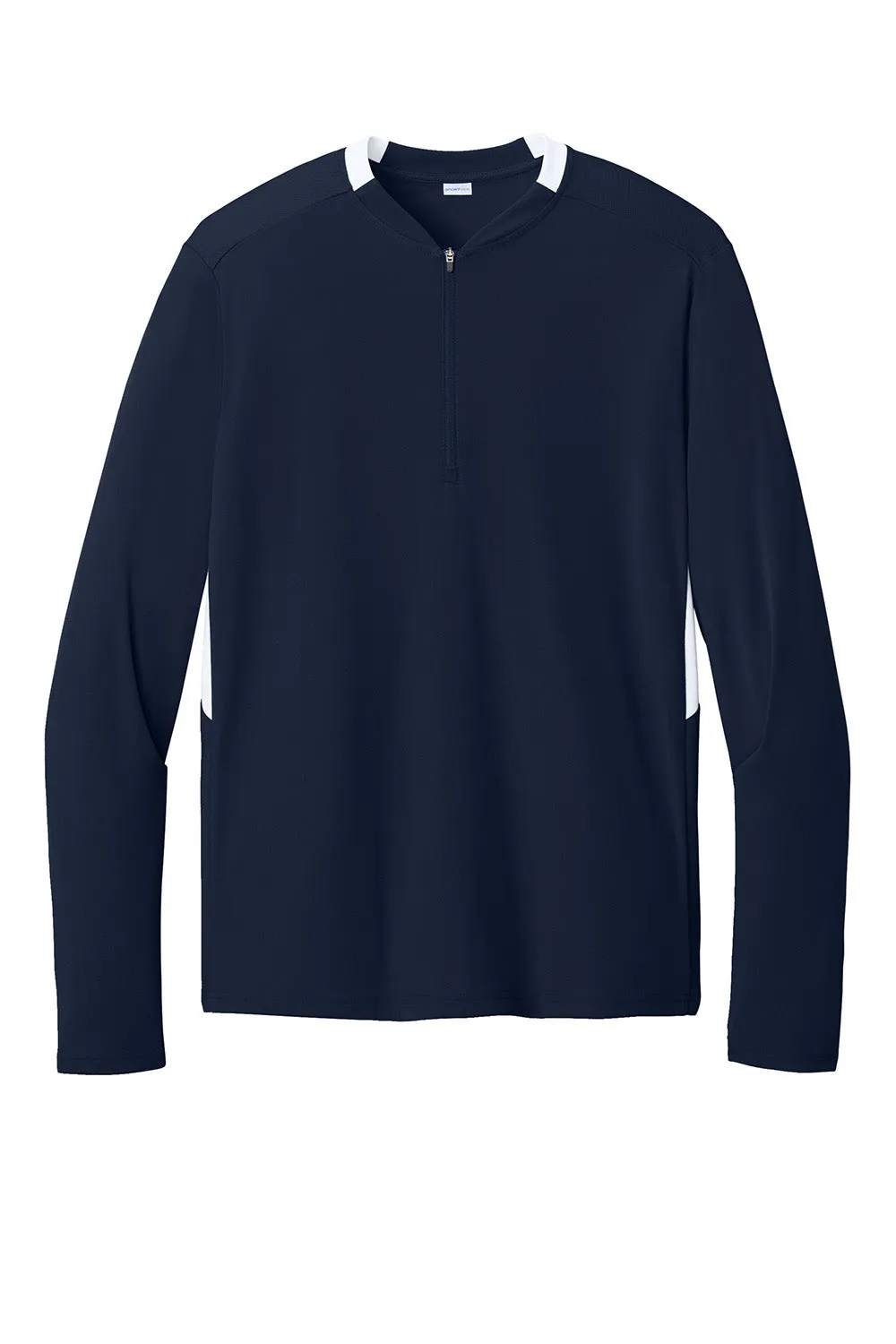 Sport-Tek Mens Club Moisture Wicking 1/4 Zip Sweatshirt - True Navy Blue/White