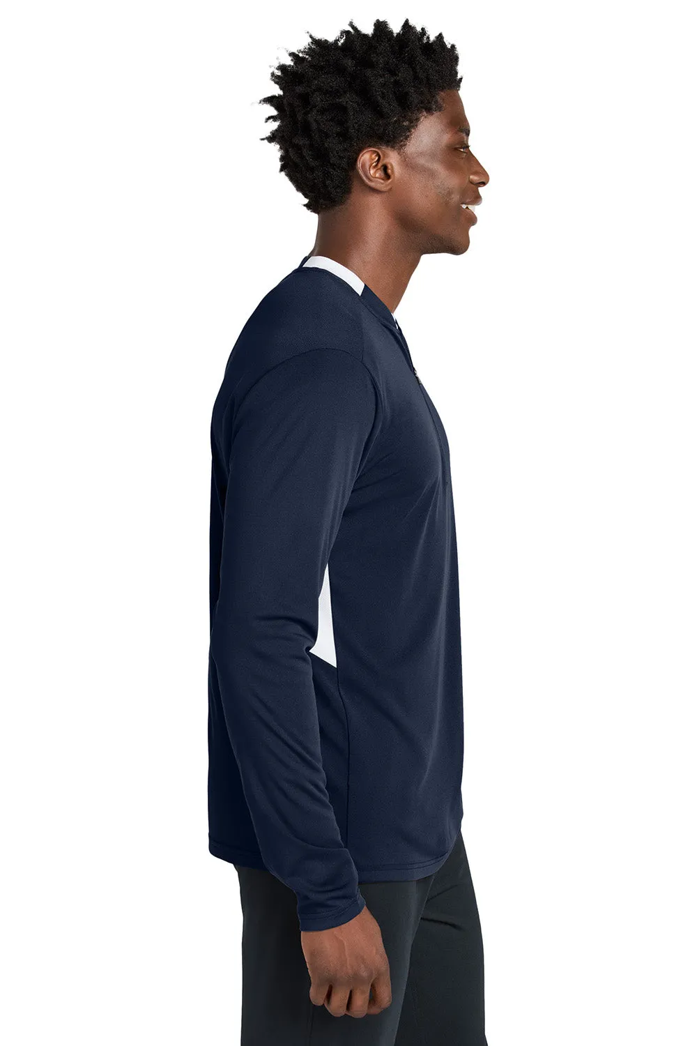 Sport-Tek Mens Club Moisture Wicking 1/4 Zip Sweatshirt - True Navy Blue/White