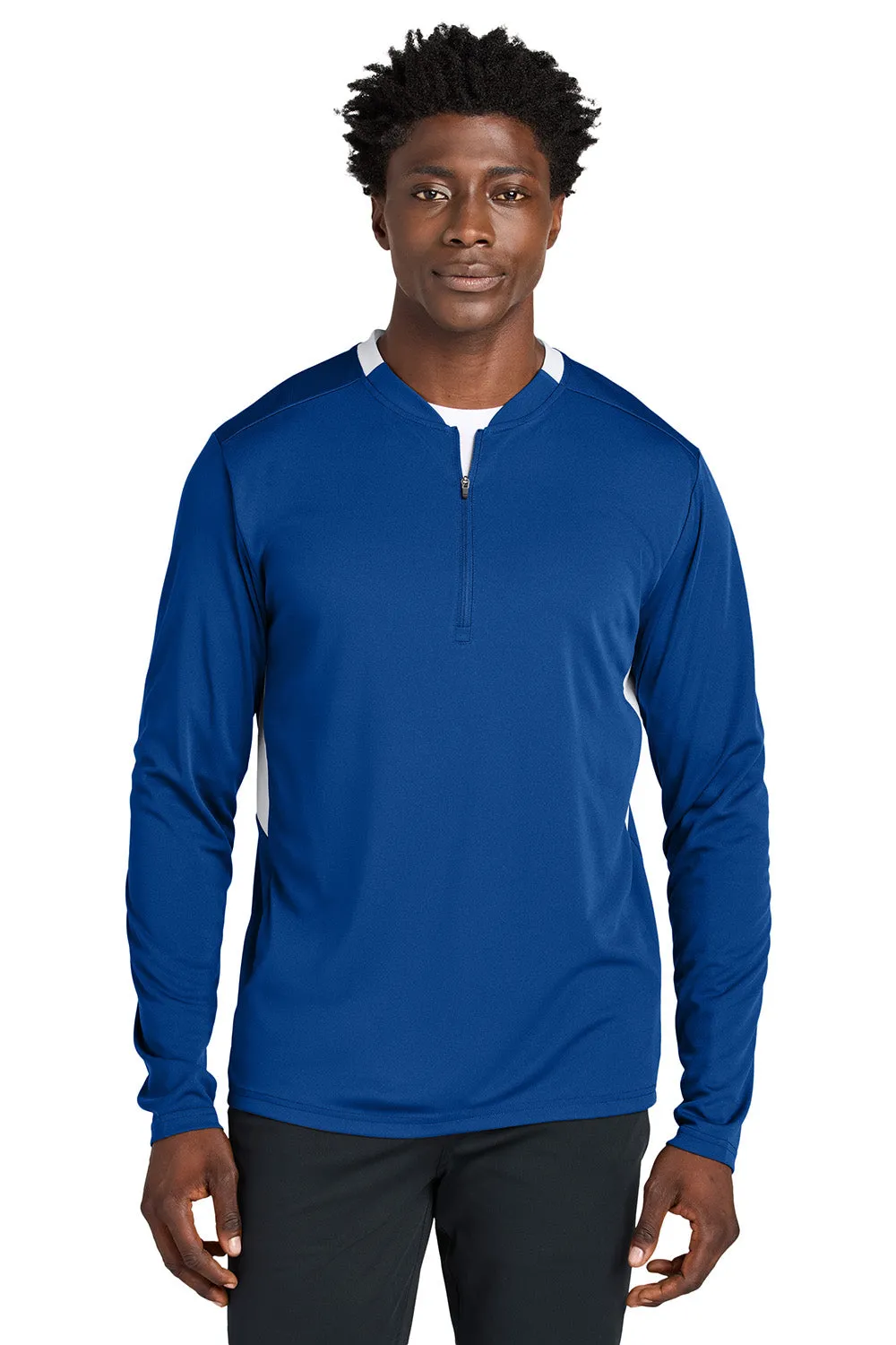 Sport-Tek Mens Club Moisture Wicking 1/4 Zip Sweatshirt - True Royal Blue/White