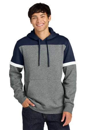 Sport-Tek Mens Drive Fleece Colorblock Hooded Sweatshirt Hoodie w/ Pouch Pocket - True Navy Blue/Heather Vintage Grey