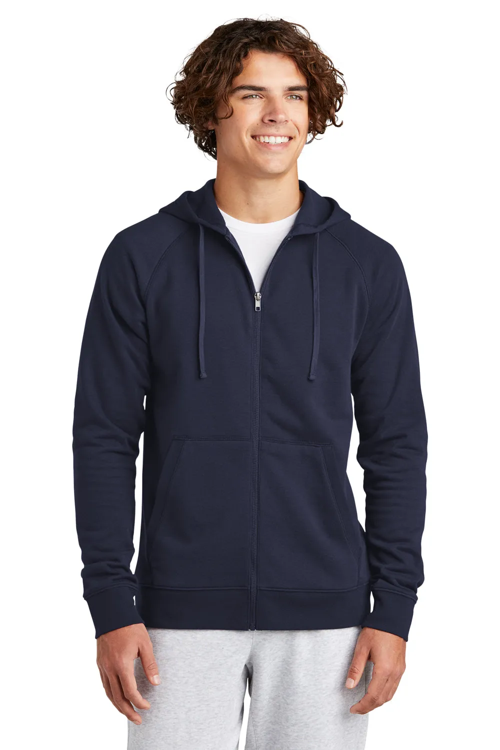 Sport-Tek Mens Drive Fleece Full Zip Hooded Sweatshirt Hoodie w/ Pockets - True Navy Blue