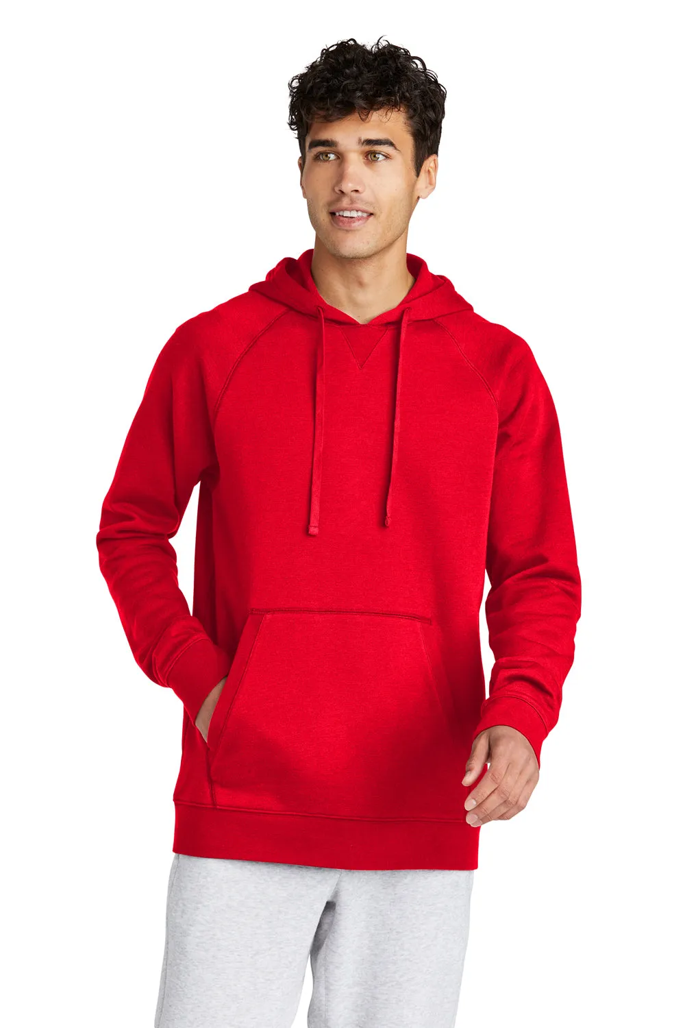 Sport-Tek Mens Drive Fleece Hooded Sweatshirt Hoodie w/ Pouch Pocket - True Red