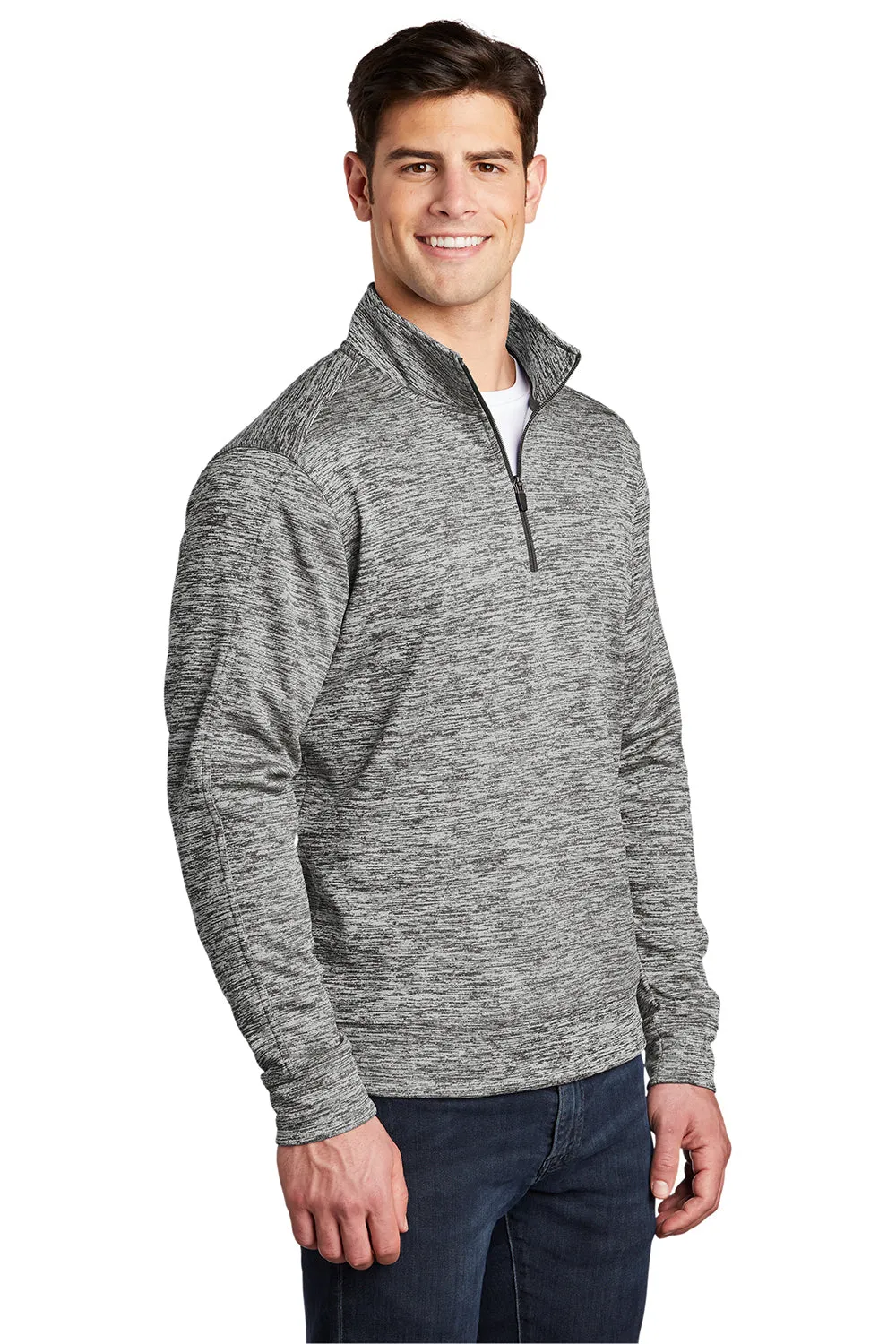 Sport-Tek Mens Electric Heather Moisture Wicking Fleece 1/4 Zip Sweatshirt - Black Electric Clothing Sport-Tek