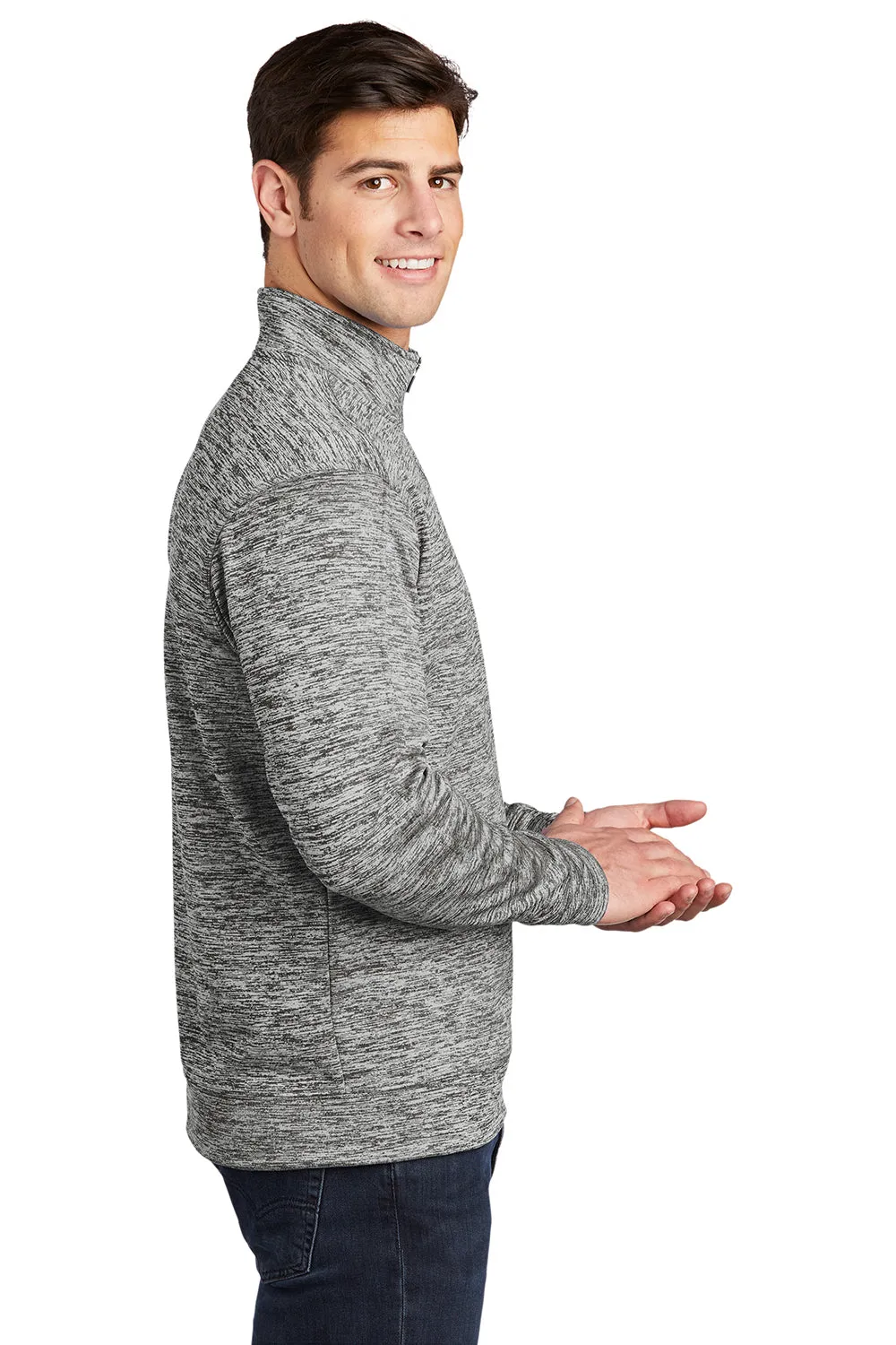 Sport-Tek Mens Electric Heather Moisture Wicking Fleece 1/4 Zip Sweatshirt - Black Electric Clothing Sport-Tek