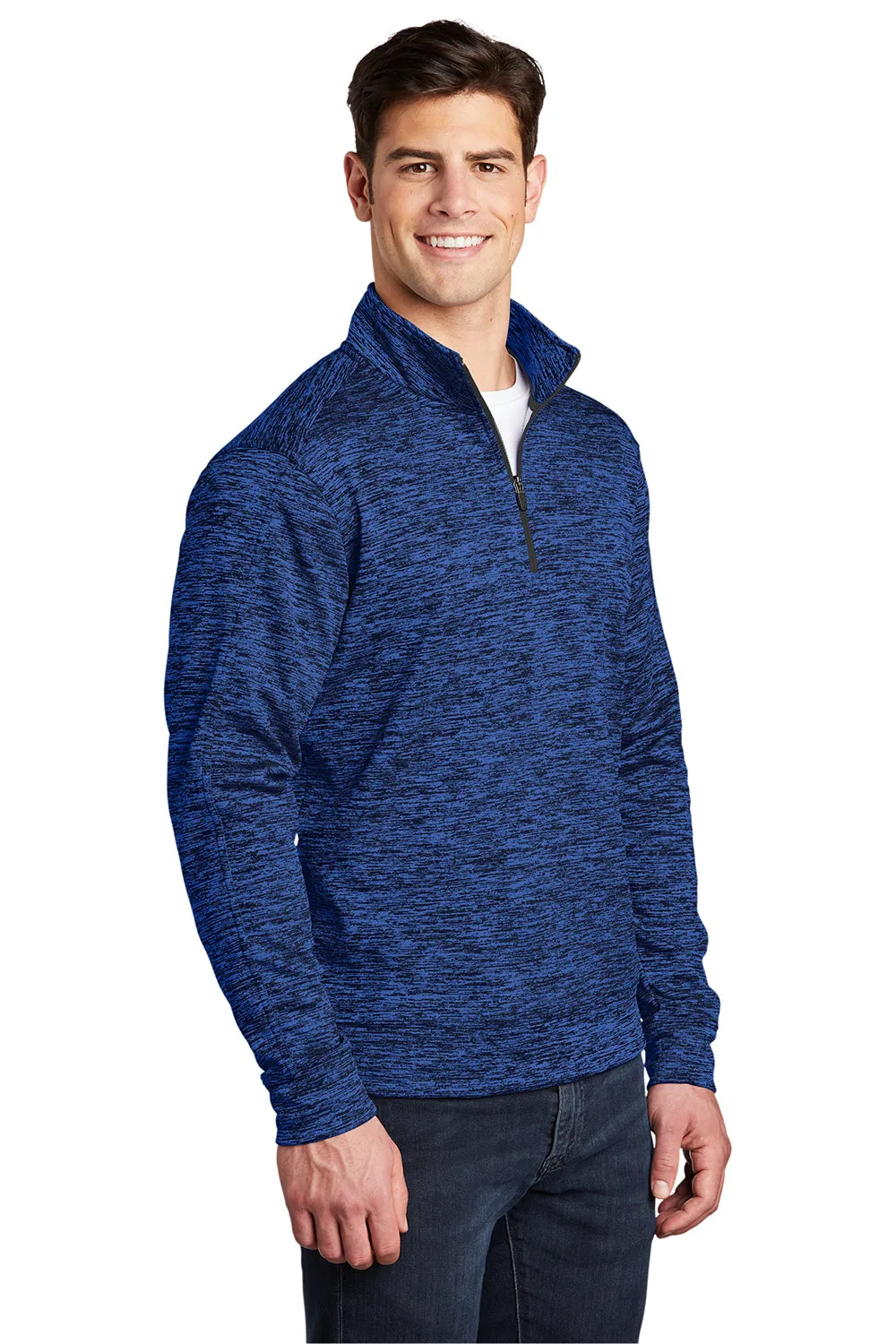 Sport-Tek Mens Electric Heather Moisture Wicking Fleece 1/4 Zip Sweatshirt - Dark Royal Blue Electric Clothing Sport-Tek