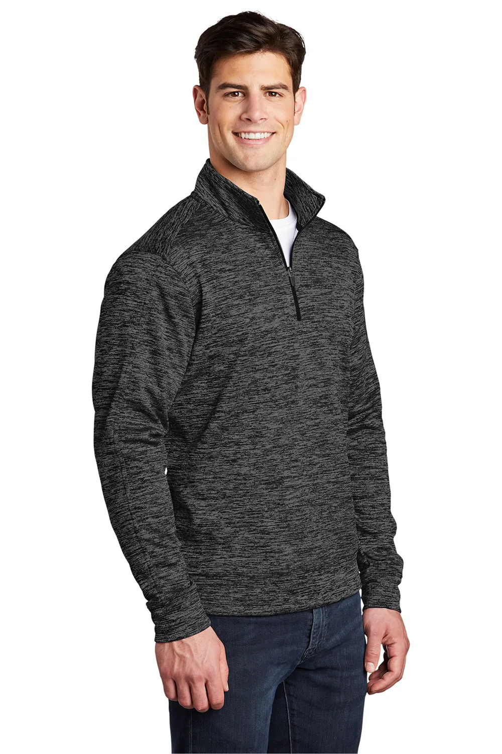 Sport-Tek Mens Electric Heather Moisture Wicking Fleece 1/4 Zip Sweatshirt - Grey Black Electric