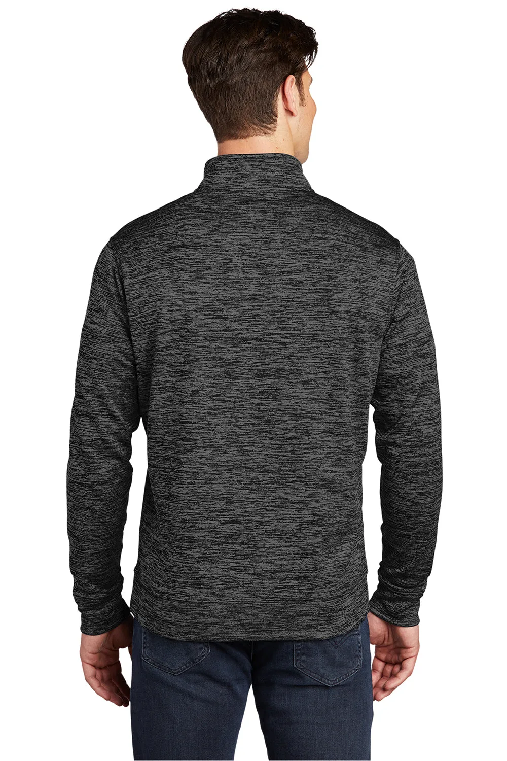 Sport-Tek Mens Electric Heather Moisture Wicking Fleece 1/4 Zip Sweatshirt - Grey Black Electric