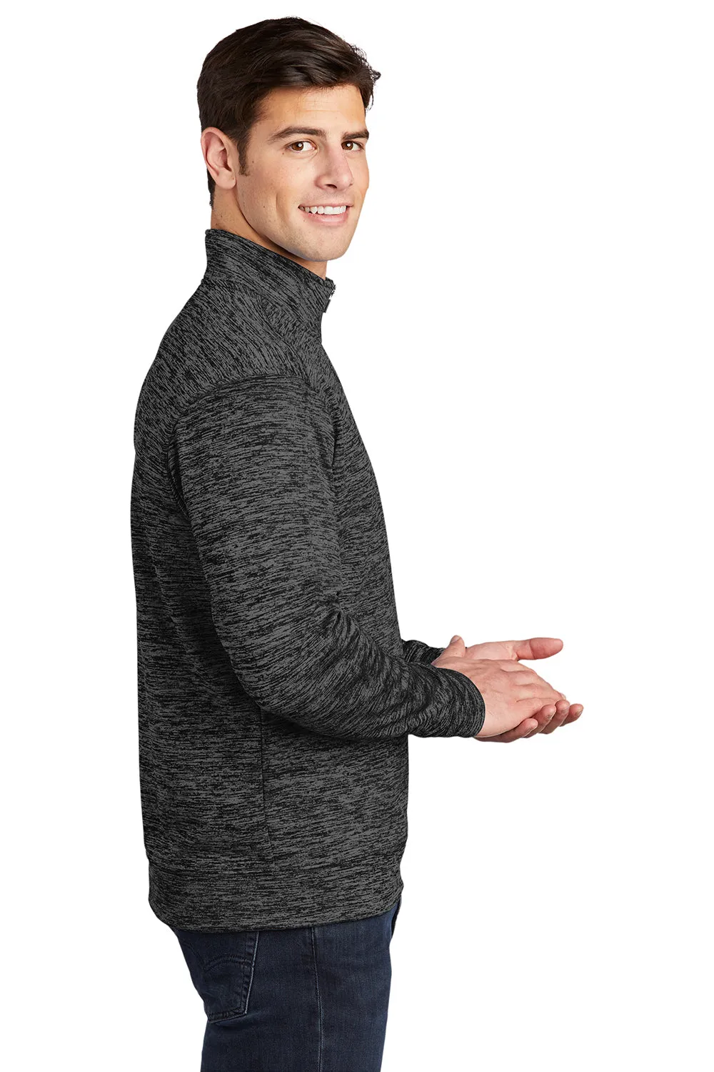 Sport-Tek Mens Electric Heather Moisture Wicking Fleece 1/4 Zip Sweatshirt - Grey Black Electric