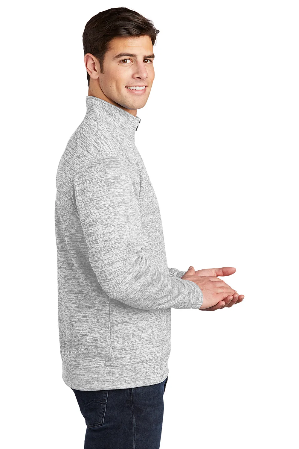 Sport-Tek Mens Electric Heather Moisture Wicking Fleece 1/4 Zip Sweatshirt - Silver Grey Electric Clothing Sport-Tek
