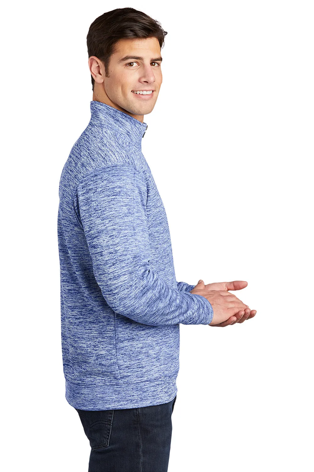 Sport-Tek Mens Electric Heather Moisture Wicking Fleece 1/4 Zip Sweatshirt - True Royal Blue Electric Clothing Sport-Tek