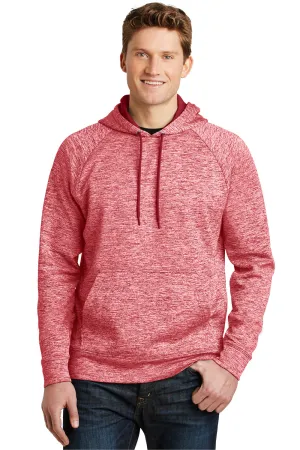 Sport-Tek Mens Electric Heather Moisture Wicking Fleece Hooded Sweatshirt Hoodie w/ Pouch Pocket - Deep Red Electric - Closeout Clothing Sport-Tek