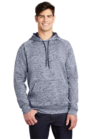 Sport-Tek Mens Electric Heather Moisture Wicking Fleece Hooded Sweatshirt Hoodie w/ Pouch Pocket - True Navy Blue Electric Clothing Sport-Tek