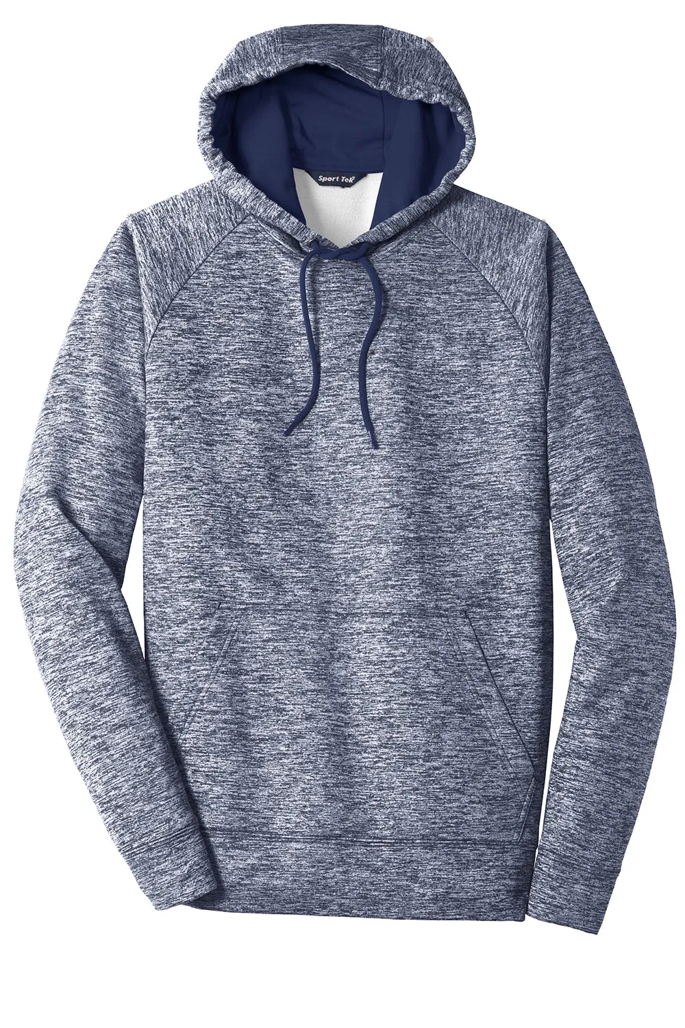 Sport-Tek Mens Electric Heather Moisture Wicking Fleece Hooded Sweatshirt Hoodie w/ Pouch Pocket - True Navy Blue Electric Clothing Sport-Tek